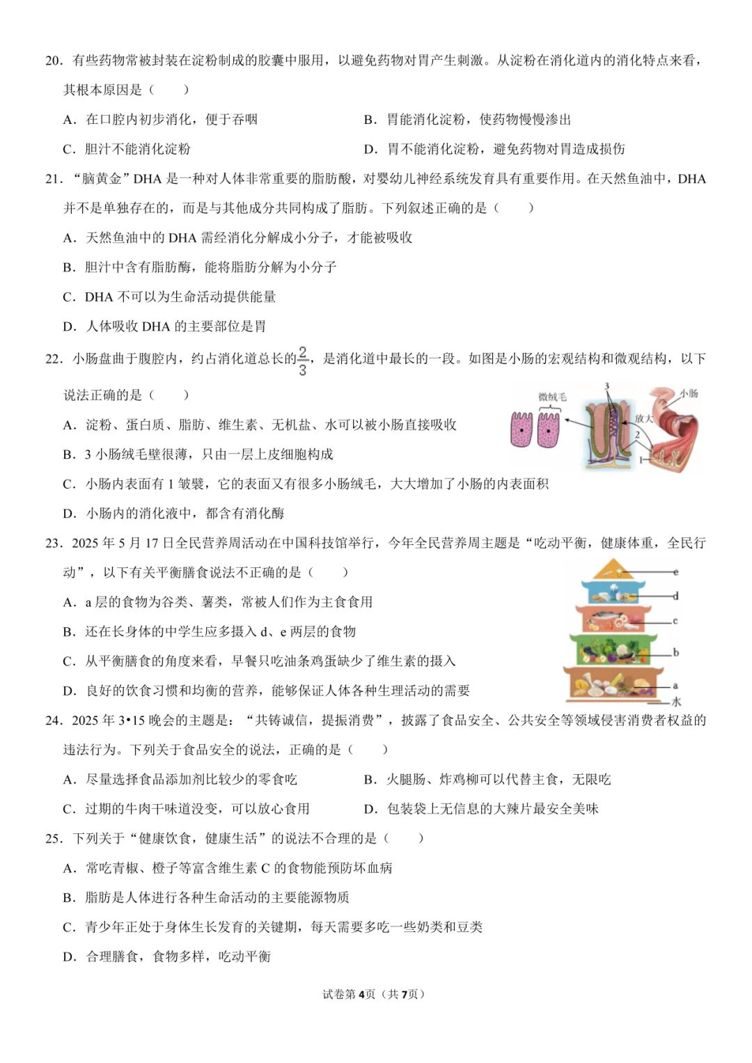 新七下生物过关卷|一套试卷覆盖人的生殖发育、消化与吸收考点,高效检测学习效果,弯道超车! 第6张