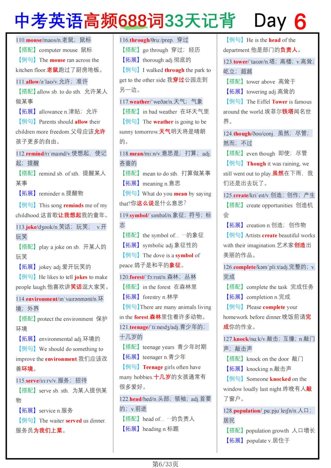 中考688个高频单词,建议打印贴墙上,记牢了,中考英语提升30分 第6张 中考688个高频单词,建议打印贴墙上,记牢了,中考英语提升30分 第6张