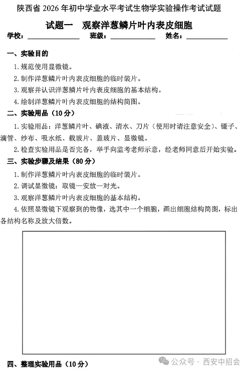 2026年陕西中考理化生实验操作考试试题 第13张 2026年陕西中考理化生实验操作考试试题 第13张