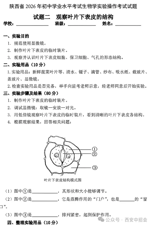 2026年陕西中考理化生实验操作考试试题 第14张 2026年陕西中考理化生实验操作考试试题 第14张
