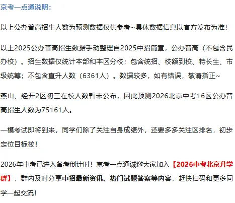 75161人!2026北京中考有多少人能上公办普高?哪个区更容易上? 第5张