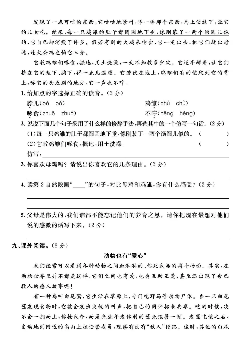 四年级下册语文《期中真题测试卷》-第22张图片-四季读书网