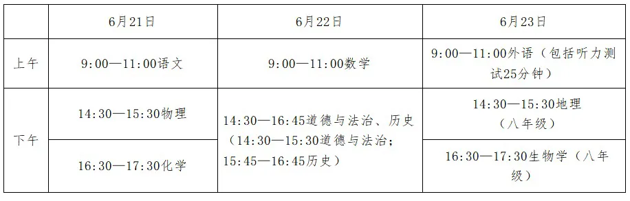 中考时间定了 第1张