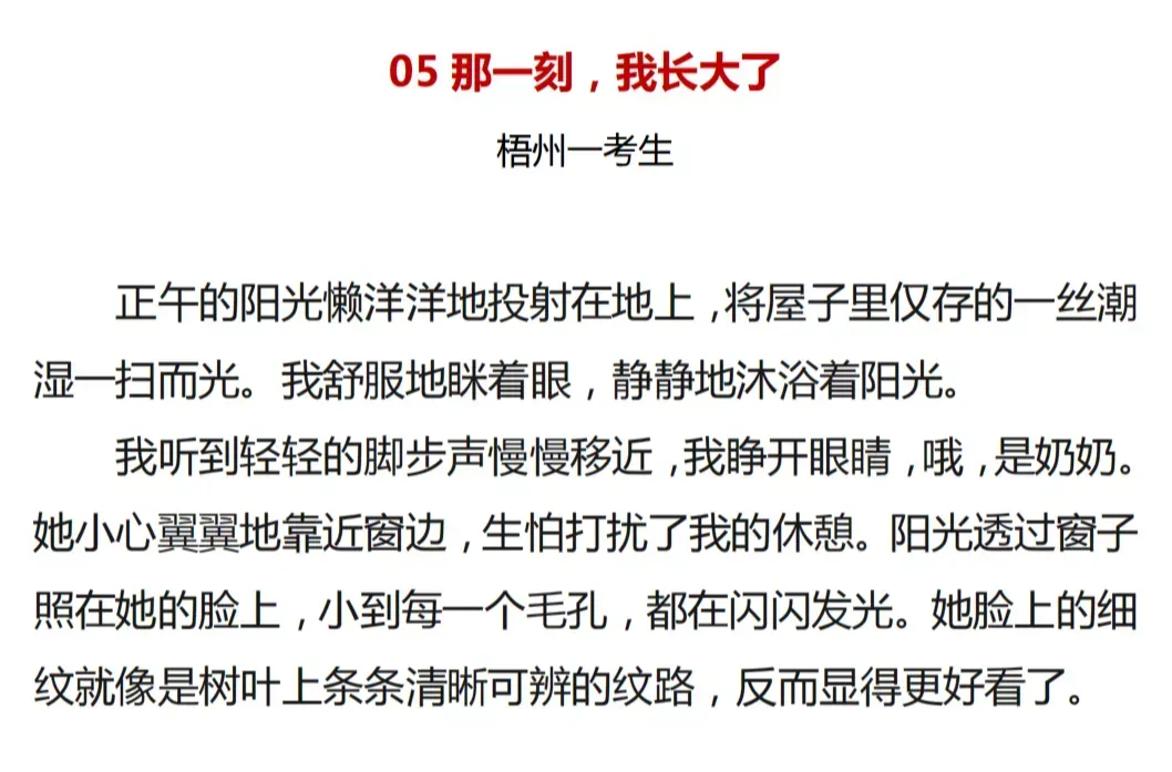 中考高分记叙文:《那一刻,我长大了》(范文6篇,可打印) 第13张