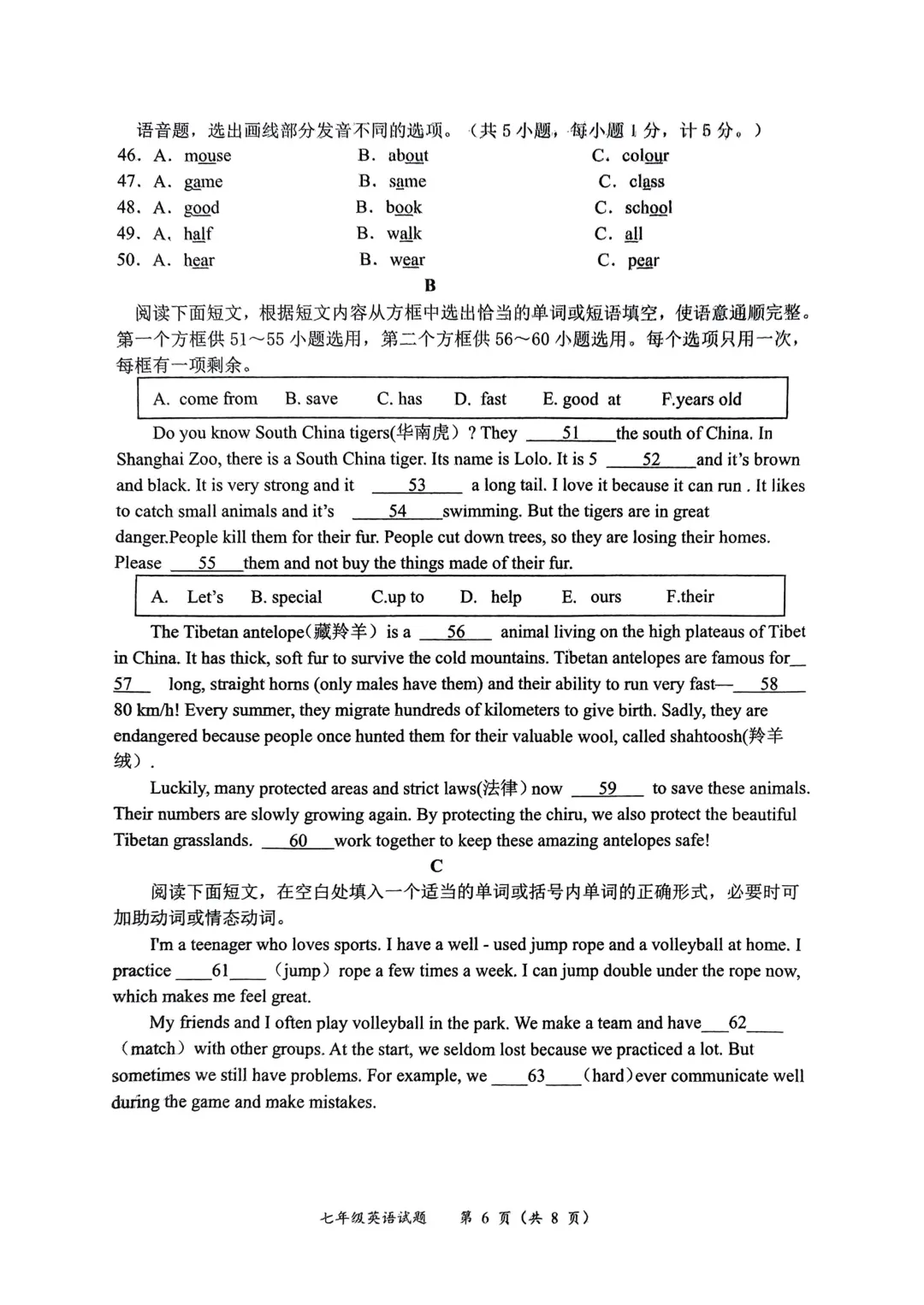 期中真题-2025 年临沂兰陵县初一下学期英语试题(完整版 + 答案)-第9张图片-四季读书网