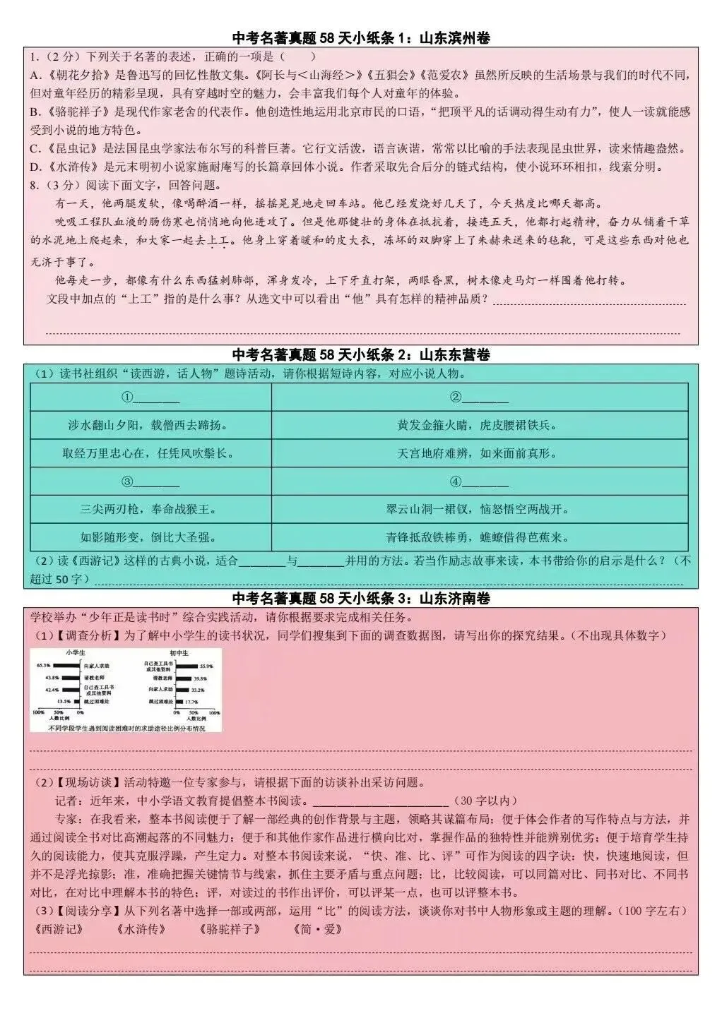 每天 10 分钟,中考名著真题演练小纸条,58天含答案-第2张图片-四季读书网