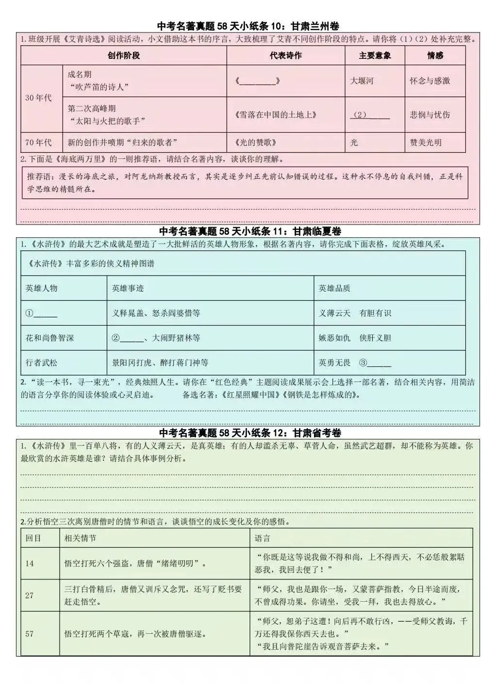每天 10 分钟,中考名著真题演练小纸条,58天含答案-第5张图片-四季读书网