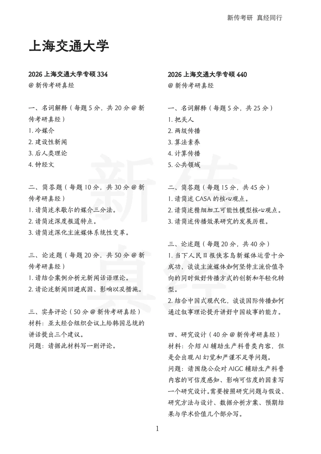 上海交通大学新传考研真题|2019-2026年8年汇总 | 专硕12套题 第2张