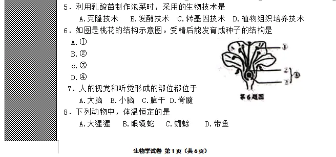 2023年辽宁省初中学业水平考试生物学试卷 第2张