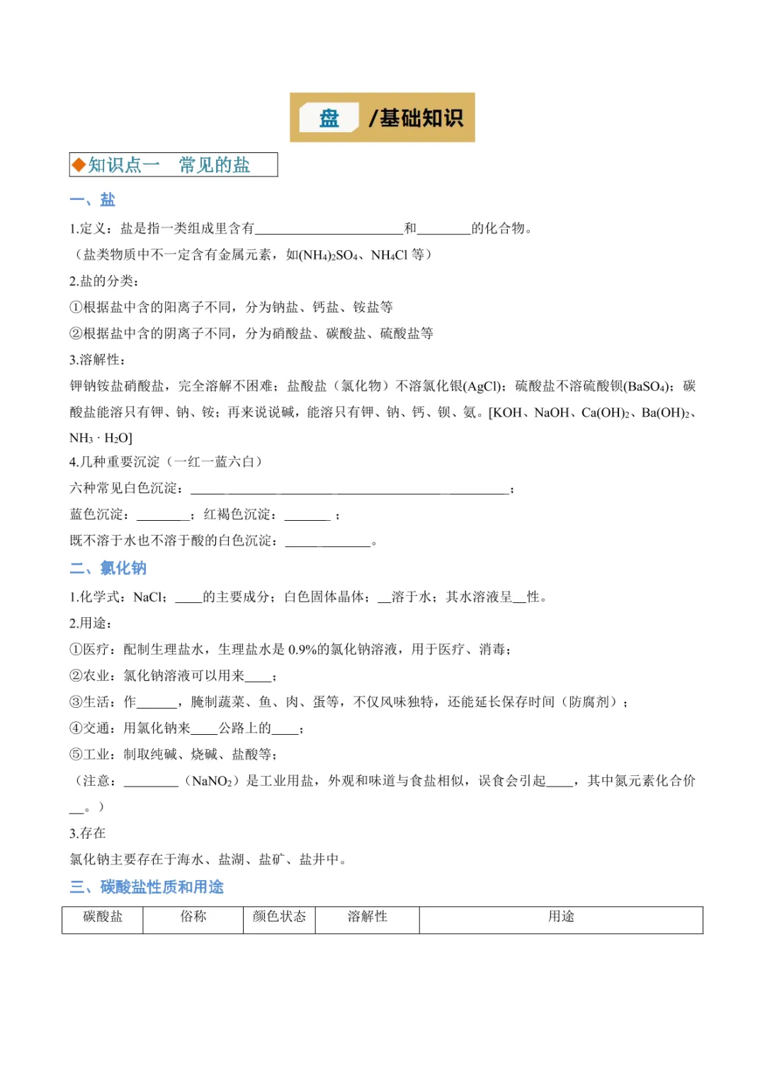 中考专项化学 《专题07 盐和化肥》知识梳理+专项复习 第12张 中考专项化学 《专题07 盐和化肥》知识梳理+专项复习 第12张