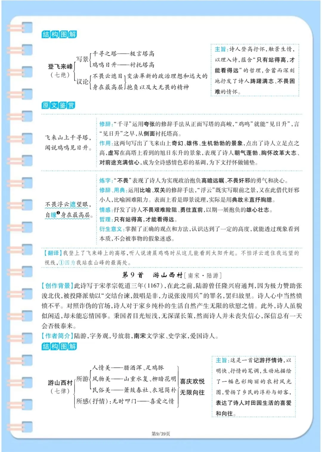 中考语文古诗词满分攻略:7-9年级37首原文+译文+主旨+手法一次性整理 第9张