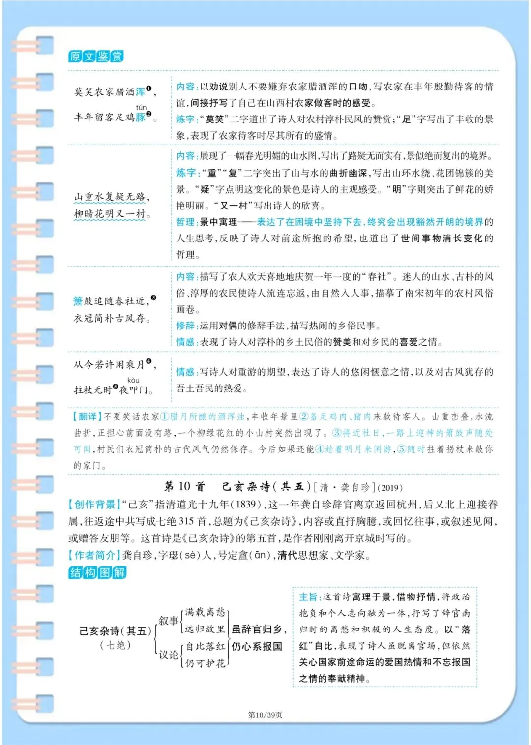 中考语文古诗词满分攻略:7-9年级37首原文+译文+主旨+手法一次性整理 第10张