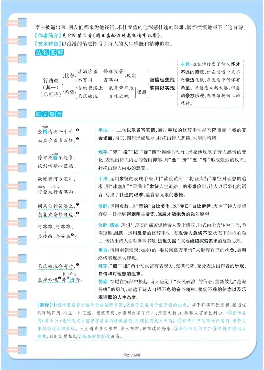 中考语文古诗词满分攻略:7-9年级37首原文+译文+主旨+手法一次性整理 第27张