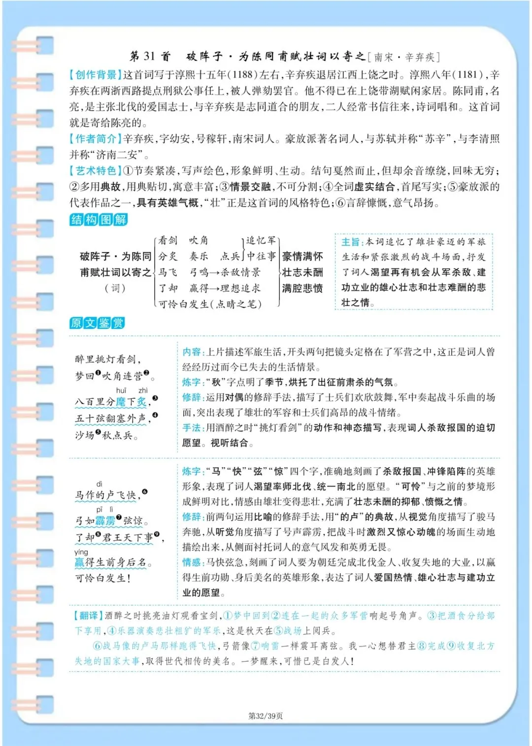 中考语文古诗词满分攻略:7-9年级37首原文+译文+主旨+手法一次性整理 第32张