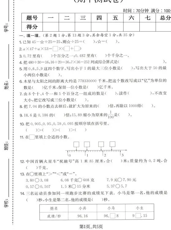 人教版1~6年级数学下册期中质量检测试卷(四) 第10张