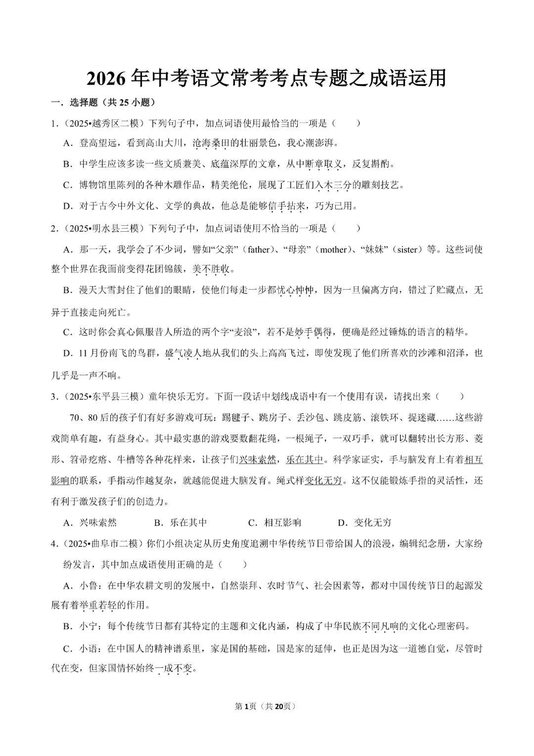 2026年语文中考考点-文言文词汇/成语运用/古诗词赏析 第10张