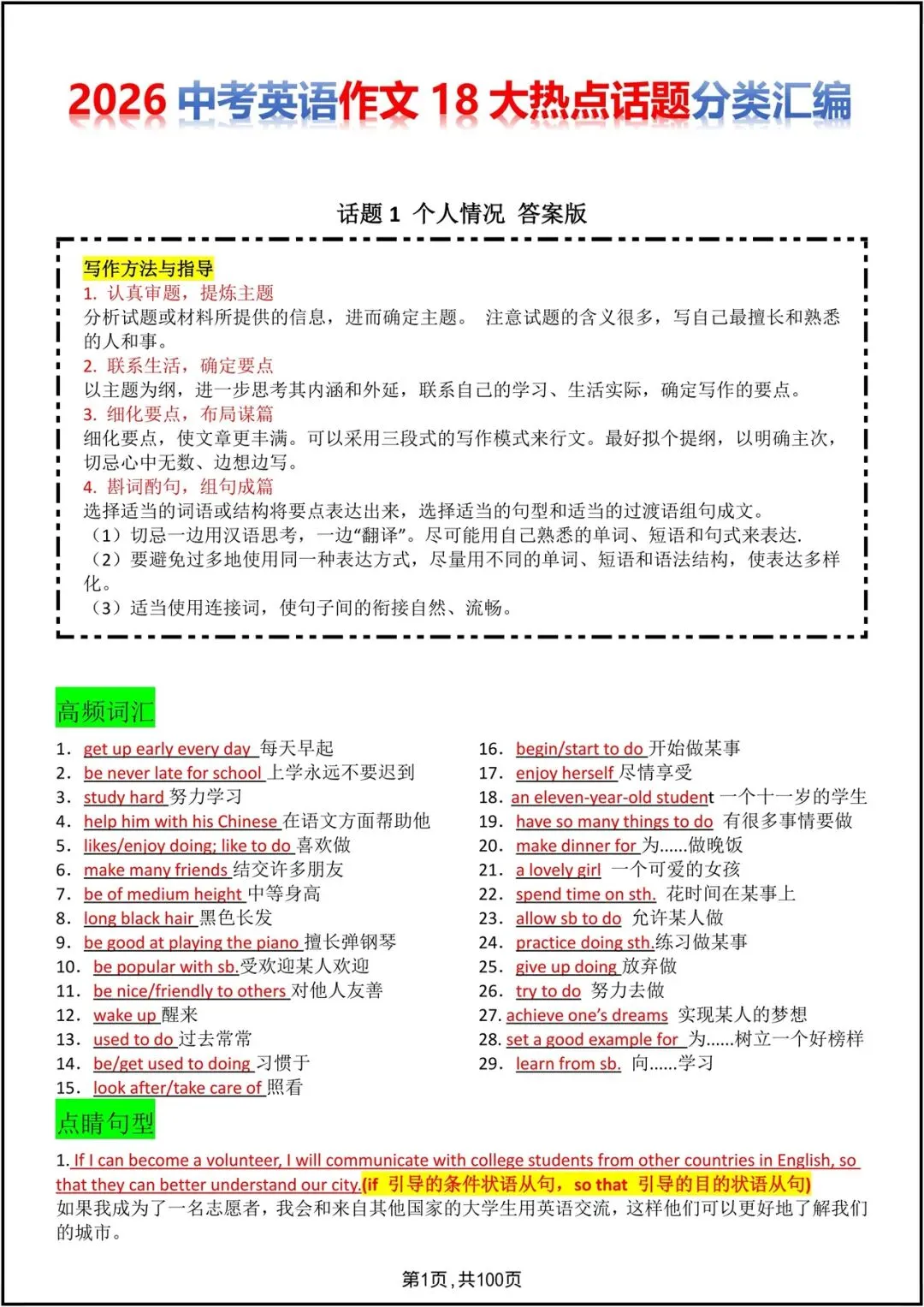 中考英语|2026中考英语作文18大热点话题分类汇总+满分范文,电子版可打印! 第15张