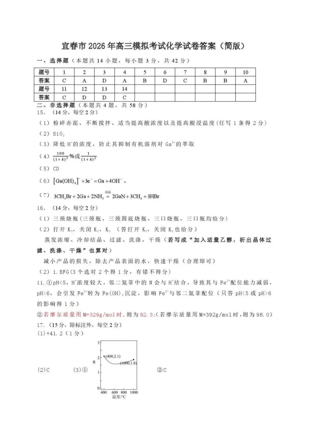 化学试卷-江西省宜春市2026年4月高三模拟考试 第9张