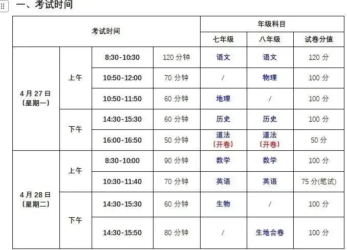 福田/南山/罗湖/深高级初一、初二期中考安排! 第4张