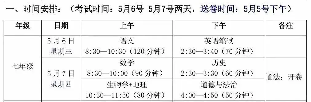 福田/南山/罗湖/深高级初一、初二期中考安排! 第5张