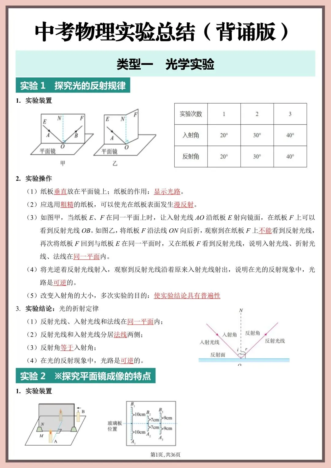 2026年中考物理实验总结(填空版+背诵版)电子版可打印 第4张