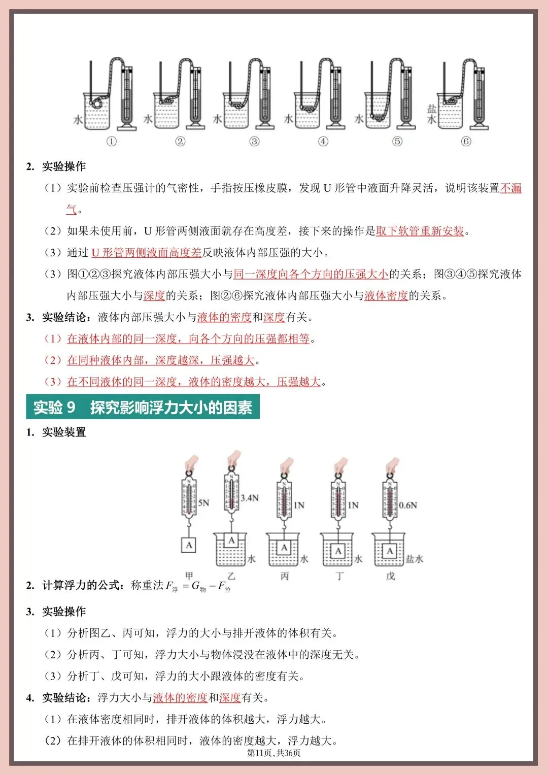 2026年中考物理实验总结(填空版+背诵版)电子版可打印 第14张