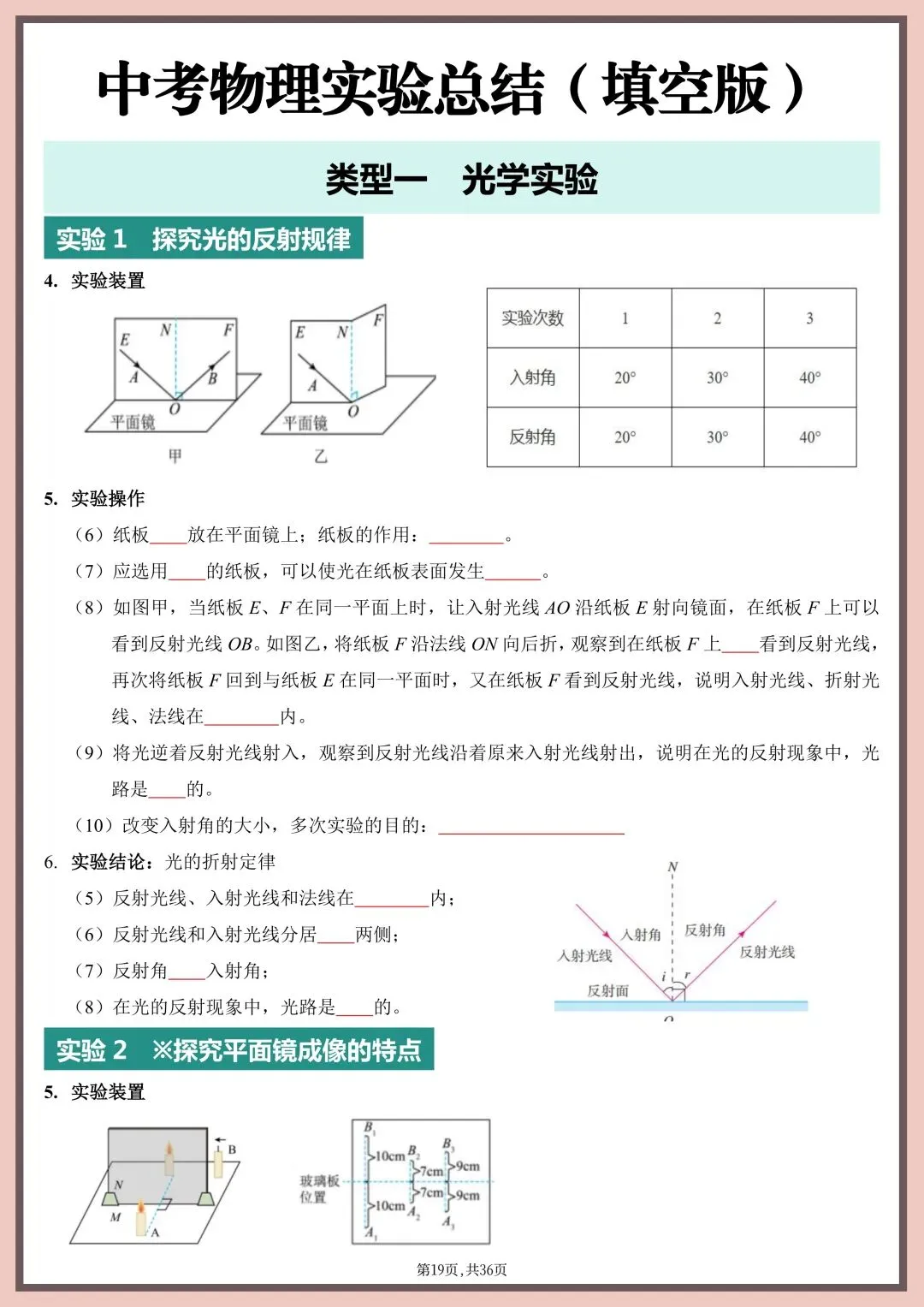 2026年中考物理实验总结(填空版+背诵版)电子版可打印 第22张
