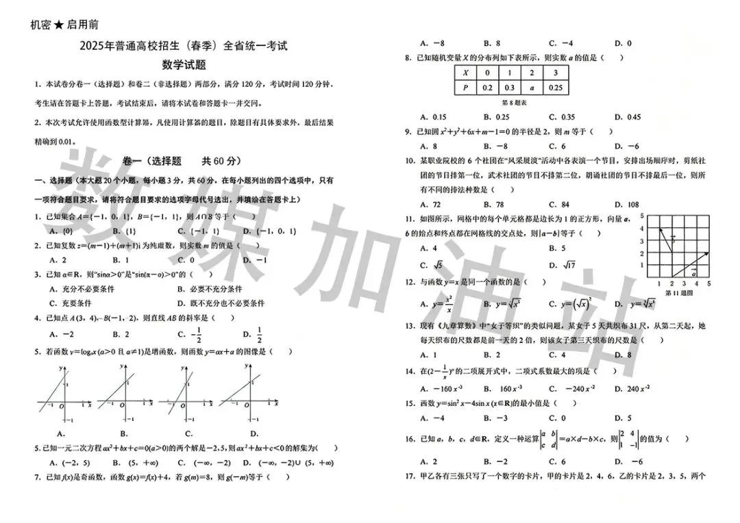 2025年春季高考语文、数学、英语真题 第9张