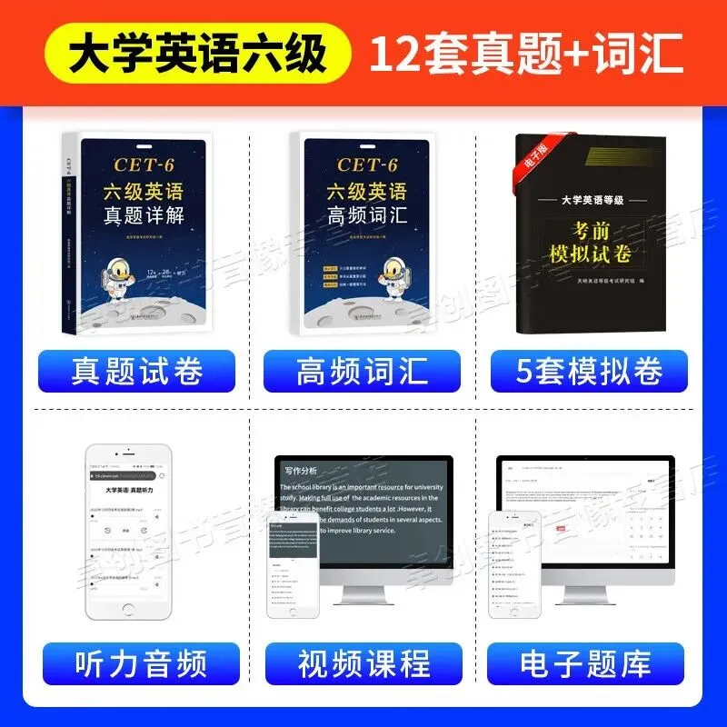 备战2026年6月英语六级真题试卷详解12套 真题全刷+高频词汇含听力原文音频纸质详解全文翻译 第4张