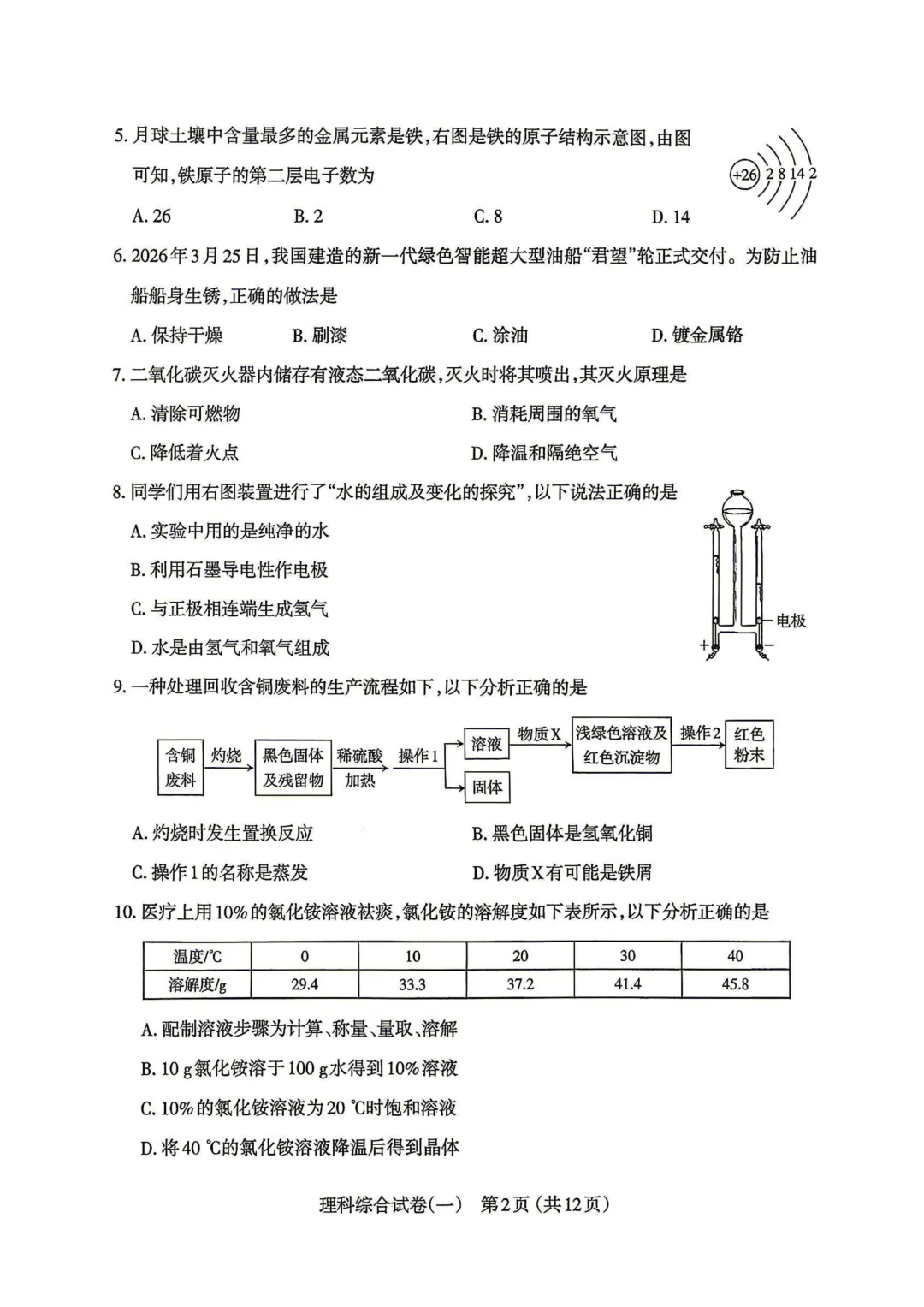【中考模拟】太原市2026年初中学业水平模拟考试(一)化学(含答案) 第3张