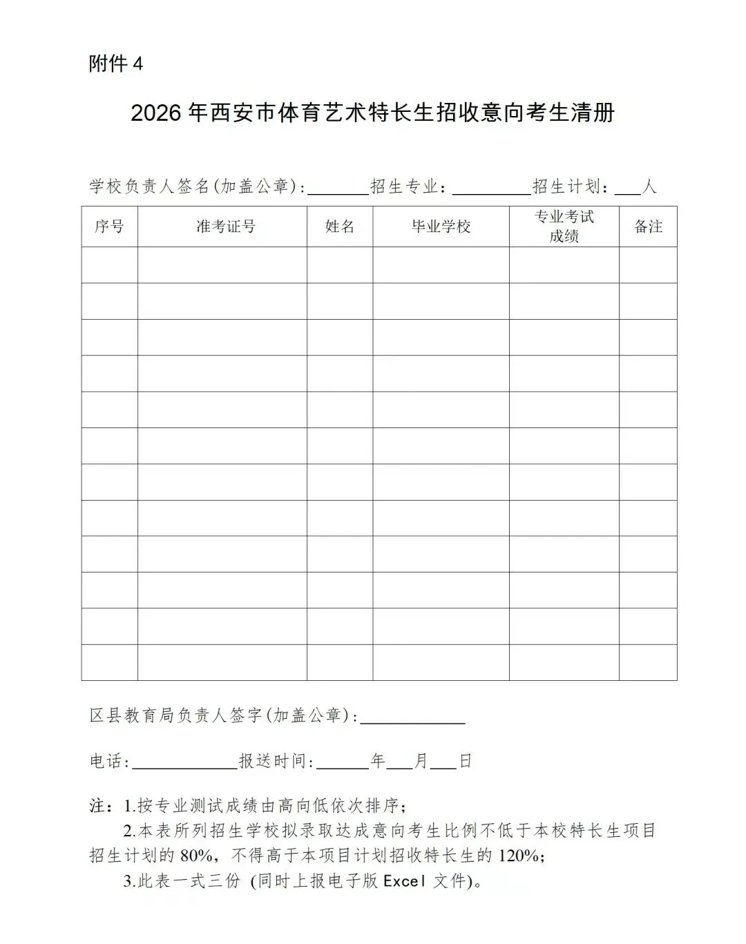 2026西安中考体育艺术特长生报名审查及市级专业考试工作的通知 第4张