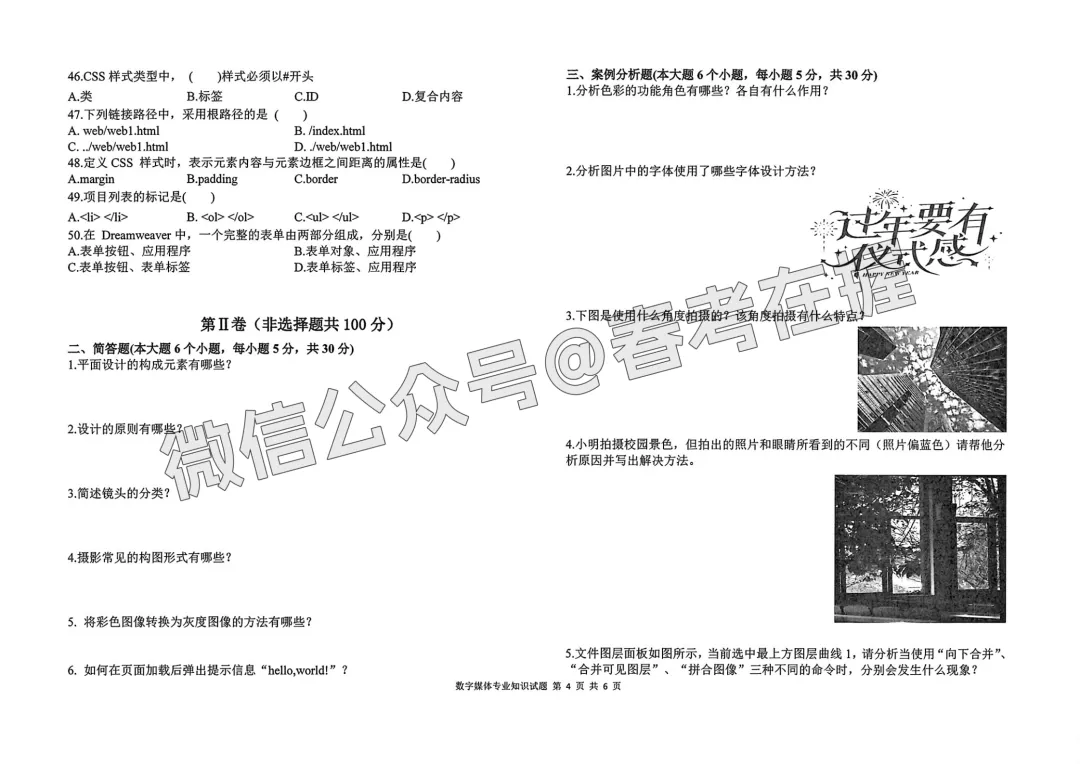 2026年春考临沂市模拟考试数字媒体专业理论知识试题 第5张