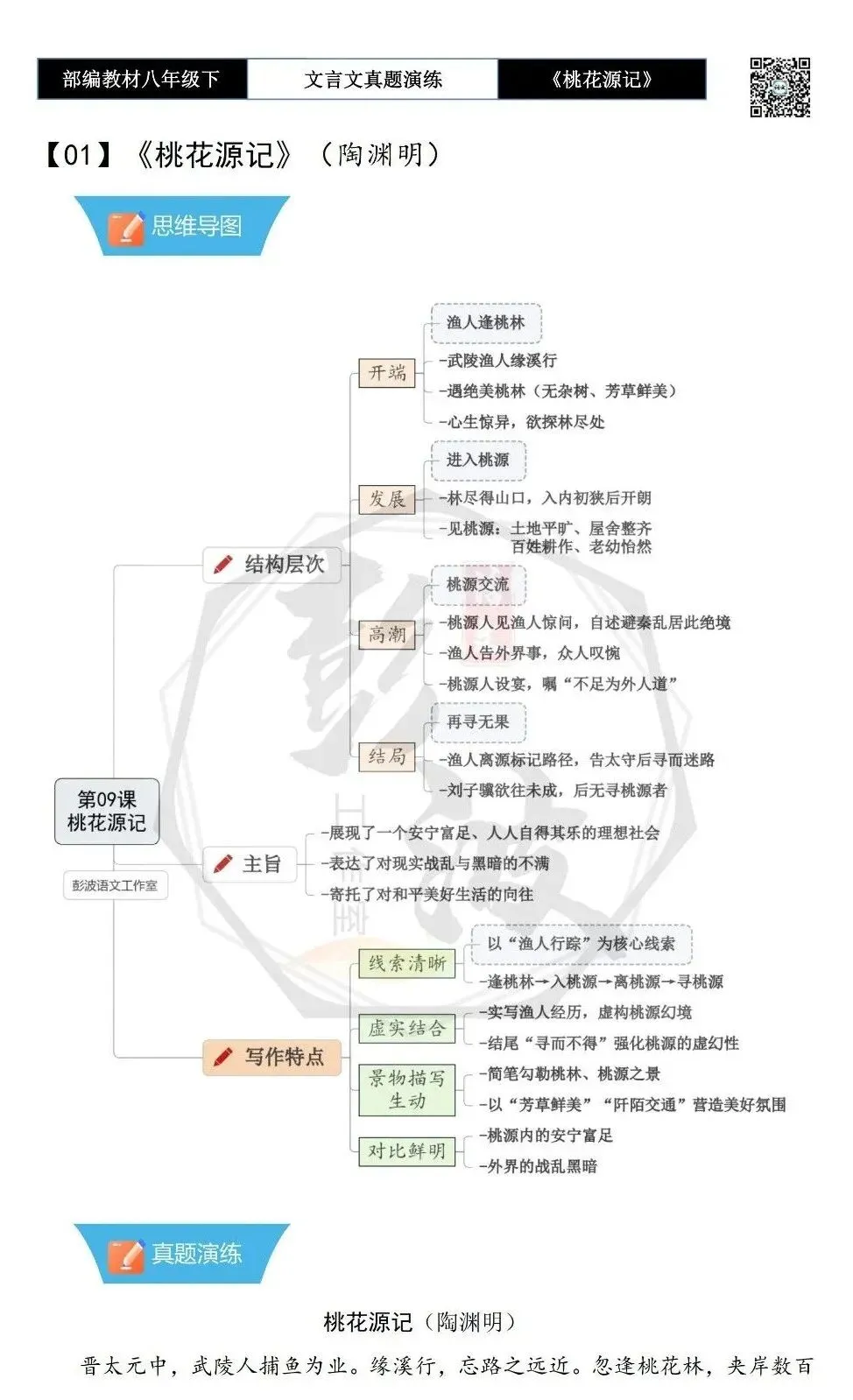 【古诗文真题演练复习】八年级下-01《桃花源记》思维导图+对比阅读(20套)(5元) 第6张