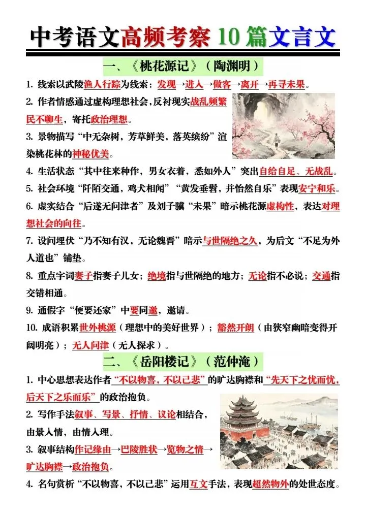 【中考语文】2026年中考语文高频考察10篇文言文+中考16道名著易丢分题+语文近五年必考文言文,完整电子版可打印! 第9张