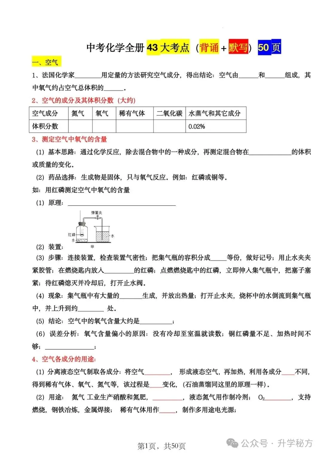 中考化学43大考点汇总(填空版+背诵版),掌握这些知识点,化学高分很轻松! 第2张