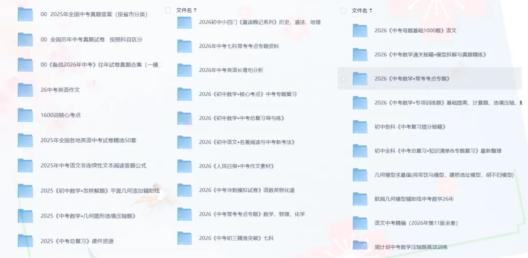 【中考资料汇总】2026中考复习资料汇总,一二三轮复习备考资料分享(模拟题+考点+测试卷+重点笔记+九科全+核心资料+专项突破专题) 第1张 【中考资料汇总】2026中考复习资料汇总,一二三轮复习备考资料分享(模拟题+考点+测试卷+重点笔记+九科全+核心资料+专项突破专题) 第1张