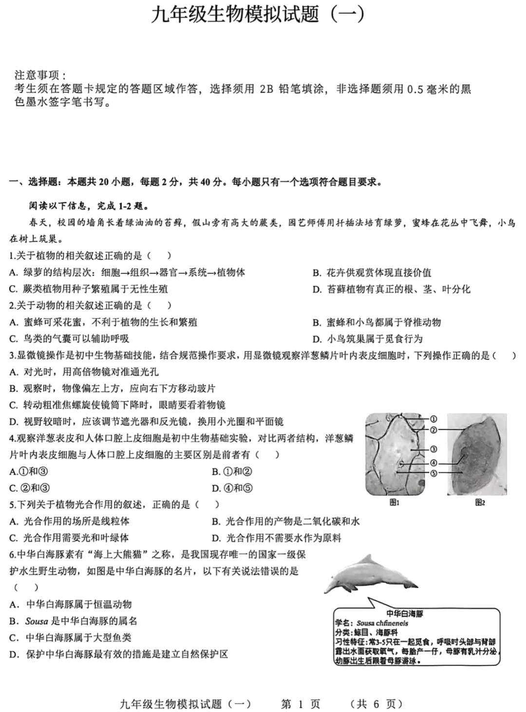 2026年JY初中生物模拟一试卷及答案 第1张 2026年JY初中生物模拟一试卷及答案 第1张