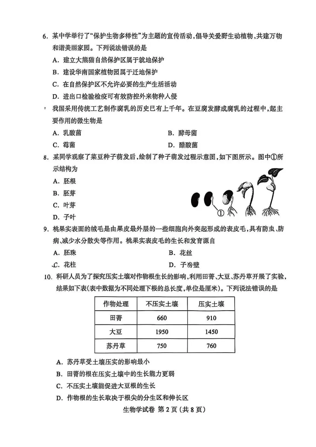 2026年保定市八年级中考一模生物试卷(含答案) 第2张