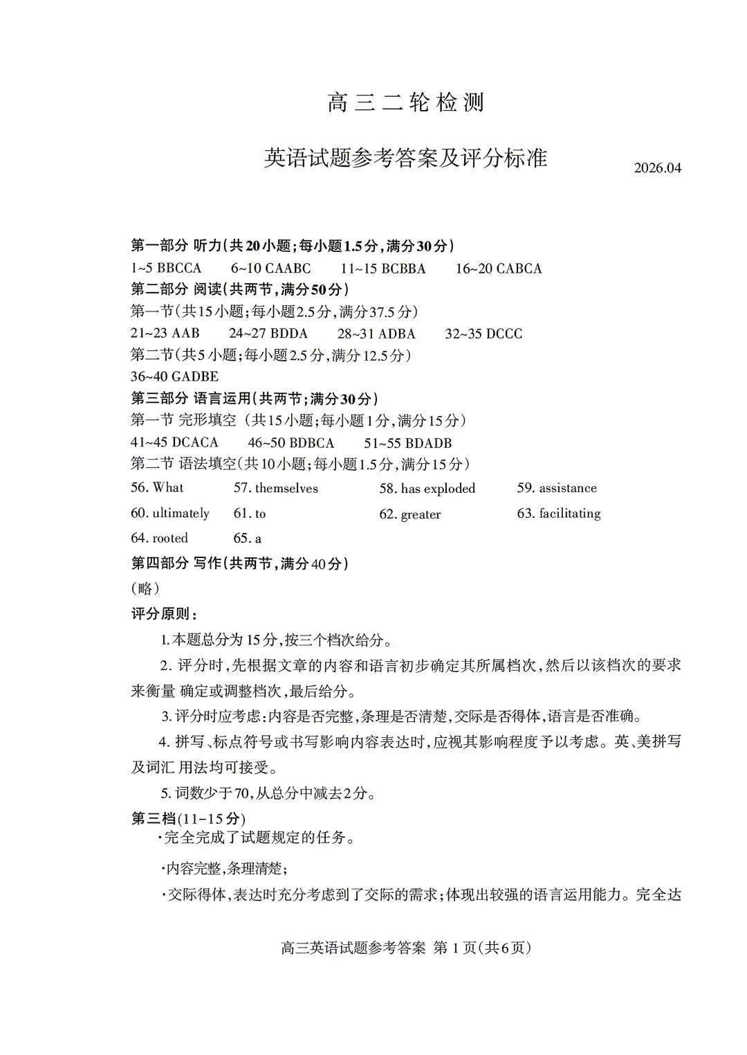 山东省泰安市2026年高三二模考试英语试卷和答案 第13张