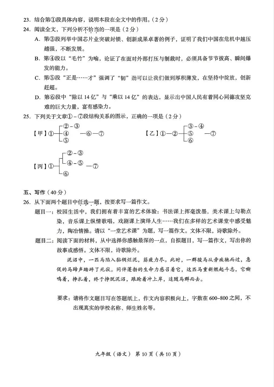 2026年北京市海淀区初三一模语文试卷和参考答案(含2026年中考作文建议) 第10张
