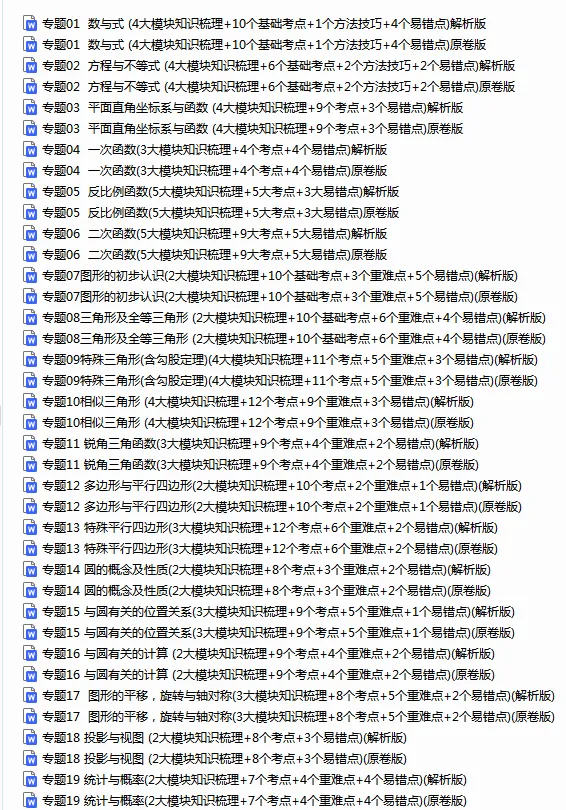 中考数学丨第一轮复习19大专题(习题+答案) 第2张 中考数学丨第一轮复习19大专题(习题+答案) 第2张