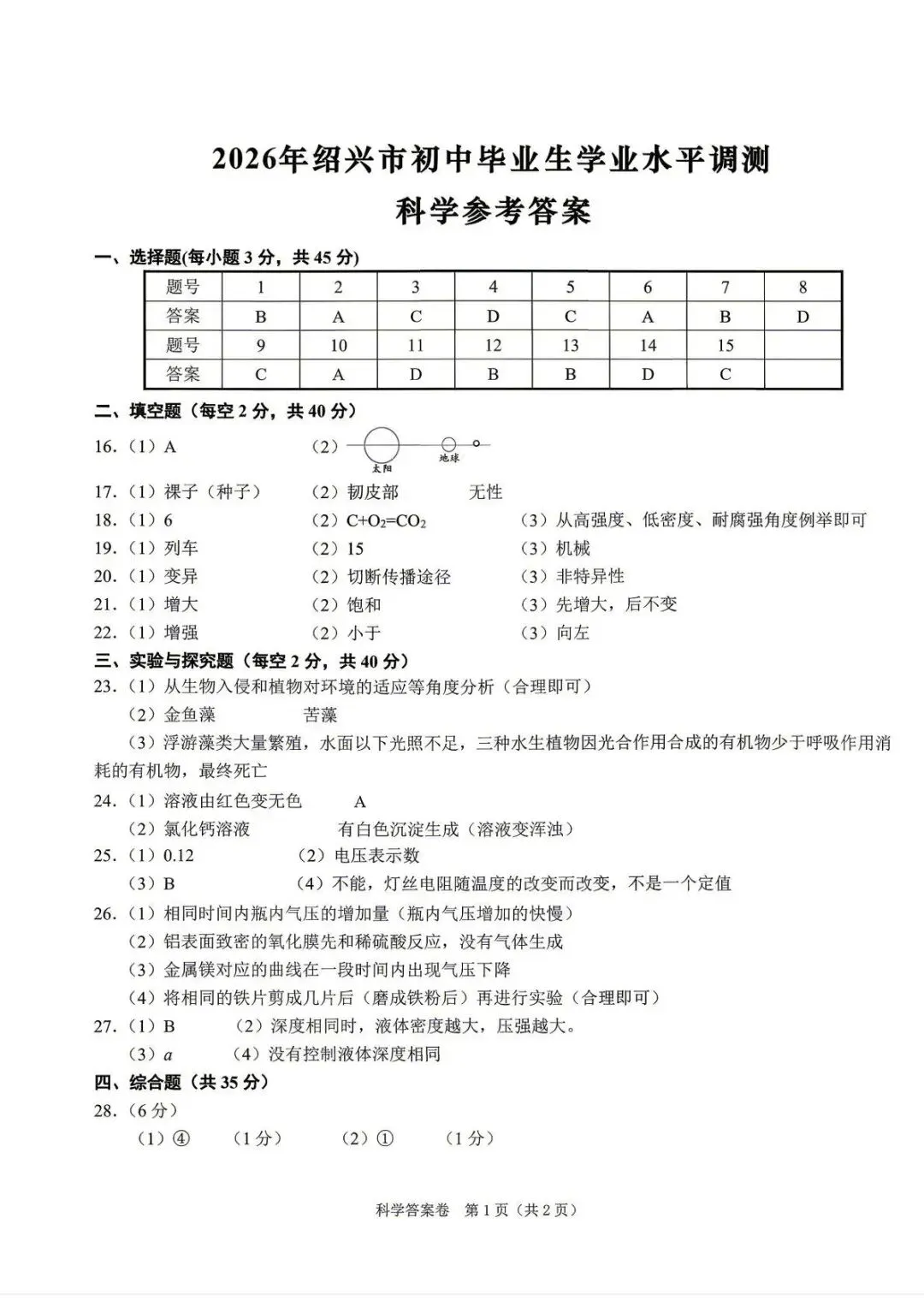 【中考一模·语科数】2026.04.22浙江·绍兴市中考一模试卷&答案(语科数) 第20张