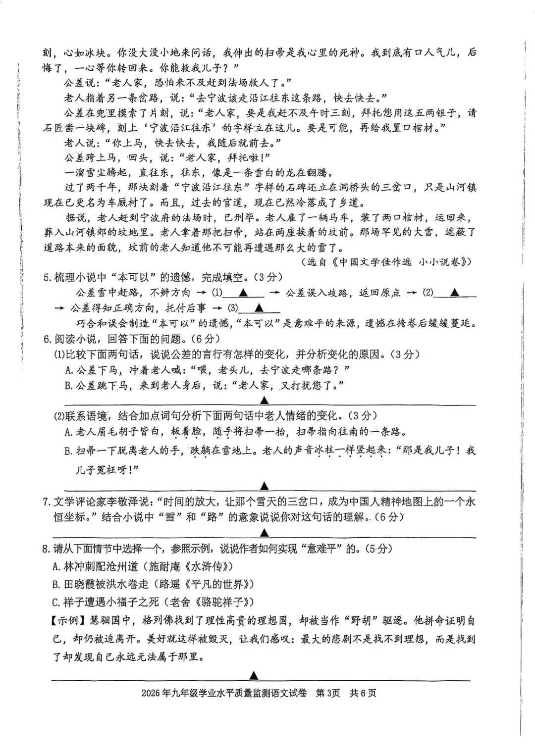 2026年4月宁波市一模试卷及答案(语+科) 第5张