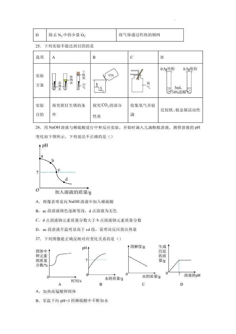 中考化学必练高频考点50题 第14张 中考化学必练高频考点50题 第14张