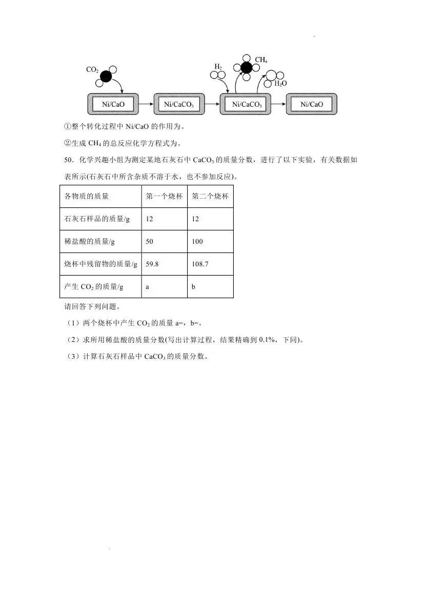 中考化学必练高频考点50题 第24张 中考化学必练高频考点50题 第24张