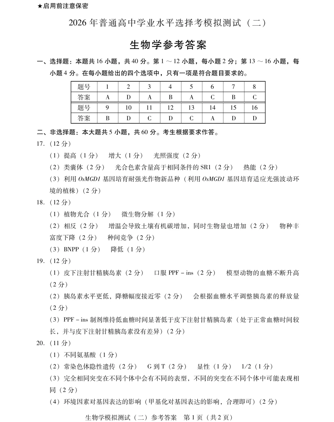 2026年广东高三模拟测试(二)生物学试题及答案 第11张 2026年广东高三模拟测试(二)生物学试题及答案 第11张