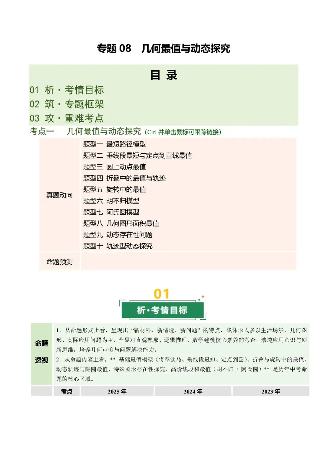 2026中考数学满分冲刺必学 专题08 几何最值与动态探究(解析版) 第1张