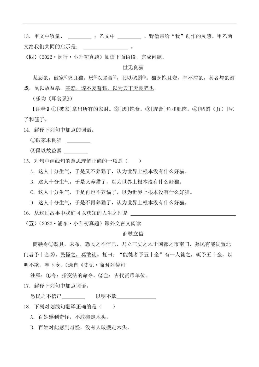 2026年上海小升初语文真题汇编满分冲刺(附解析) 第13张 2026年上海小升初语文真题汇编满分冲刺(附解析) 第13张