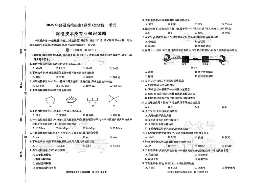 2025年 | 网络技术真题 第4张 2025年 | 网络技术真题 第4张