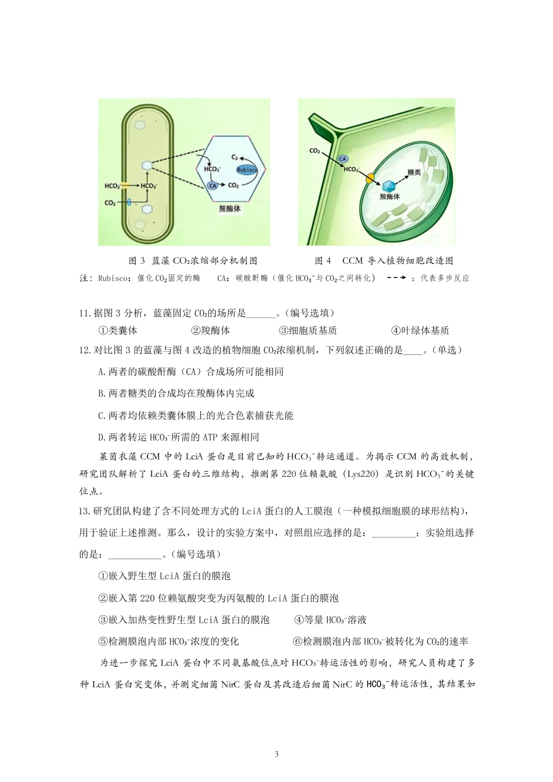 上海市2026届徐汇区高三二模生物试卷及答案 第3张